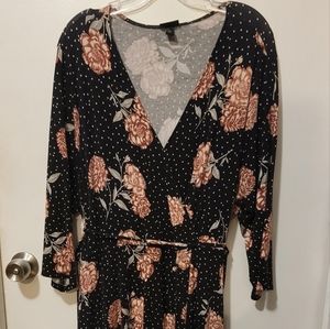 Torrid 3 Black Floral Dots Womens Dress 3/4 Sleeve Wrap Tie
